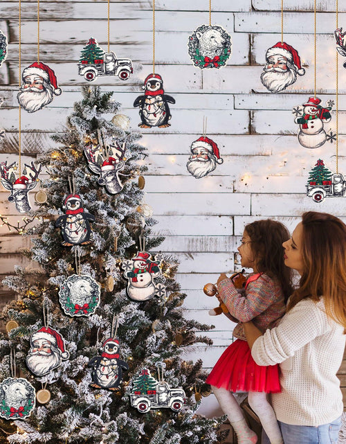 Load image into Gallery viewer, Syhood Vintage Wooden Christmas Ornaments 24 Pcs Snowman Santa Elk Bear
