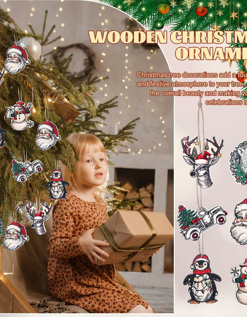 Load image into Gallery viewer, Syhood Vintage Wooden Christmas Ornaments 24 Pcs Snowman Santa Elk Bear
