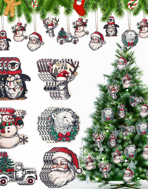 Load image into Gallery viewer, Syhood Vintage Wooden Christmas Ornaments 24 Pcs Snowman Santa Elk Bear
