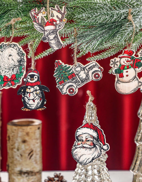 Load image into Gallery viewer, Syhood Vintage Wooden Christmas Ornaments 24 Pcs Snowman Santa Elk Bear
