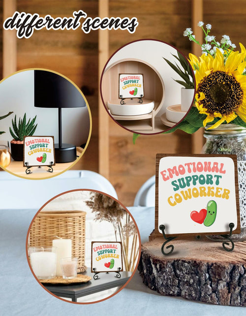 Load image into Gallery viewer, Emotional Support Coworker Wood Sign Plaque 5" with Metal Stand
