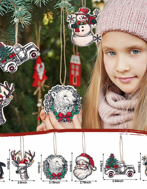 Load image into Gallery viewer, Syhood Vintage Wooden Christmas Ornaments 24 Pcs Snowman Santa Elk Bear
