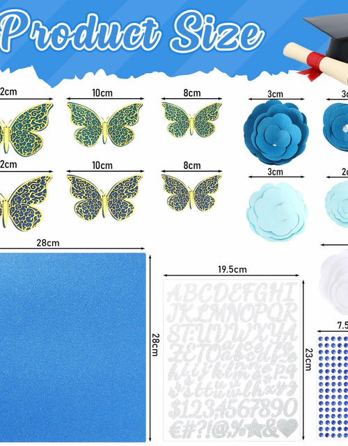 Load image into Gallery viewer, Knitgrip Graduation Cap Decoration Kit 98 Pc Blue Faux Flowers Butterfly
