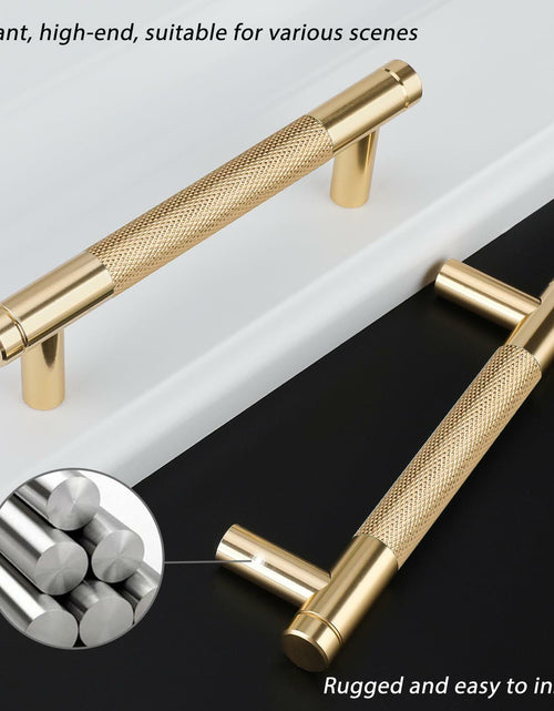 Load image into Gallery viewer, Amerdeco 10 Pack Brushed Brass Knurled Cabinet Pulls 6-1/4 Inch
