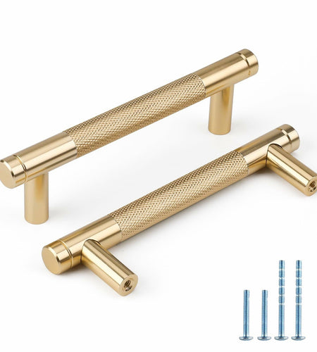 Amerdeco 10 Pack Brushed Brass Knurled Cabinet Pulls 6-1/4 Inch
