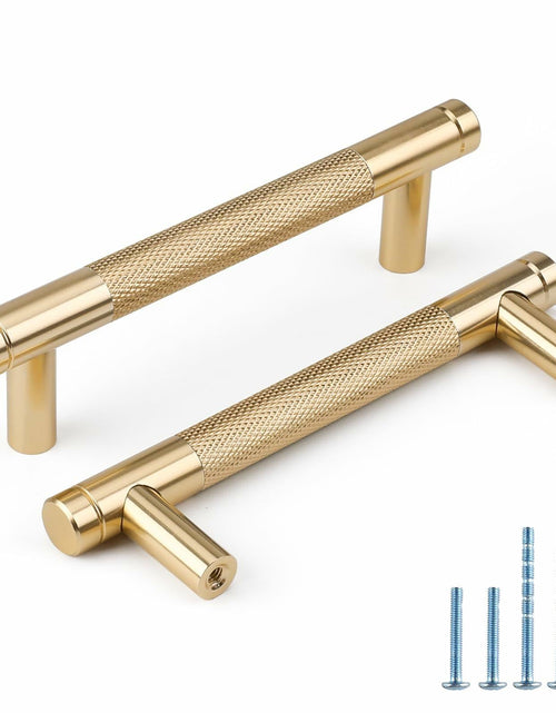 Load image into Gallery viewer, Amerdeco 10 Pack Brushed Brass Knurled Cabinet Pulls 6-1/4 Inch
