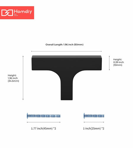 homdiy Matte Black T Bar Cabinet Knobs Kitchen Drawer 10 Pack