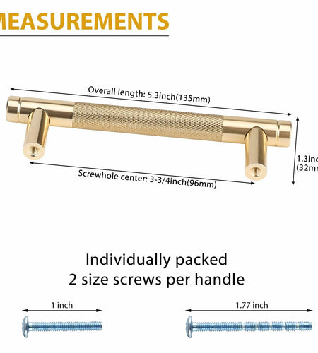 Amerdeco 10 Pack Brushed Brass Knurled Cabinet Pulls 6-1/4 Inch