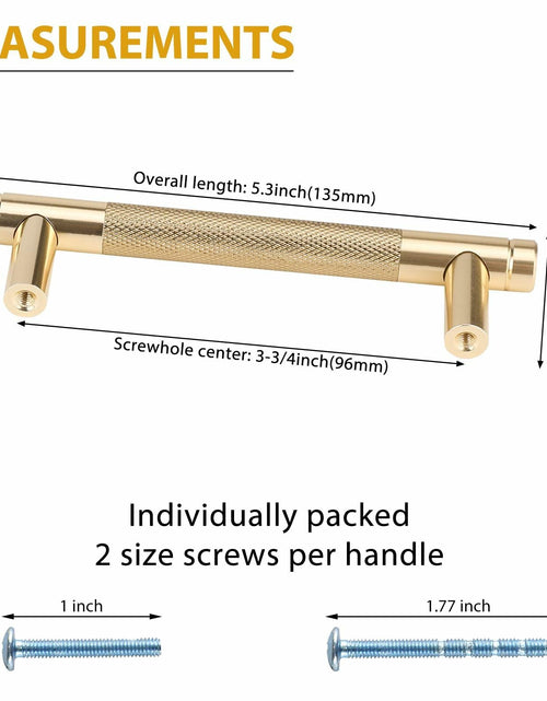 Load image into Gallery viewer, Amerdeco 10 Pack Brushed Brass Knurled Cabinet Pulls 6-1/4 Inch
