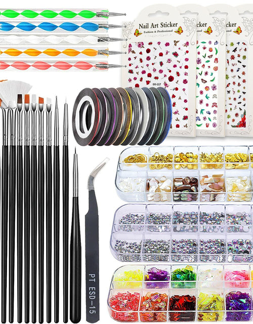 Load image into Gallery viewer, JOYJULY Nail Art Brushes Kit with Rhinestones Stickers Glitters Multi
