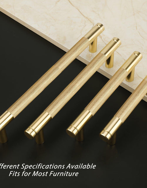 Load image into Gallery viewer, Amerdeco 10 Pack Brushed Brass Knurled Cabinet Pulls 6-1/4 Inch
