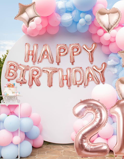 Load image into Gallery viewer, Rose Gold Happy Birthday Balloons Banner 16 Inch Mylar Foil 21st Party
