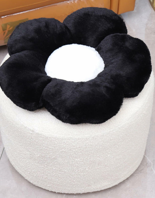 Load image into Gallery viewer, Flower Pouf Ottoman Full Foam 18x15 Inch Ivory Black Floor Pouf
