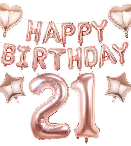 Rose Gold Happy Birthday Balloons Banner 16 Inch Mylar Foil 21st Party