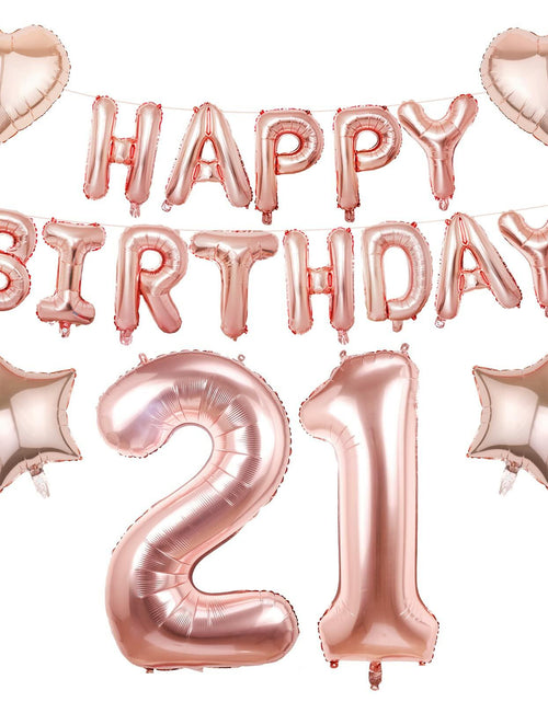 Load image into Gallery viewer, Rose Gold Happy Birthday Balloons Banner 16 Inch Mylar Foil 21st Party
