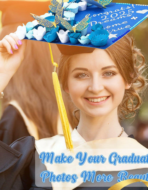 Load image into Gallery viewer, Knitgrip Graduation Cap Decoration Kit 98 Pc Blue Faux Flowers Butterfly
