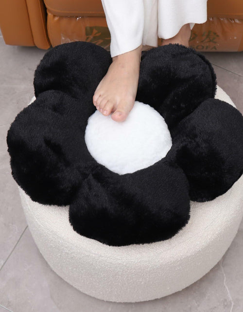 Load image into Gallery viewer, Flower Pouf Ottoman Full Foam 18x15 Inch Ivory Black Floor Pouf
