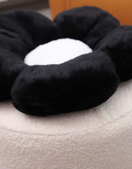 Load image into Gallery viewer, Flower Pouf Ottoman Full Foam 18x15 Inch Ivory Black Floor Pouf
