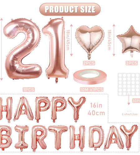 Rose Gold Happy Birthday Balloons Banner 16 Inch Mylar Foil 21st Party