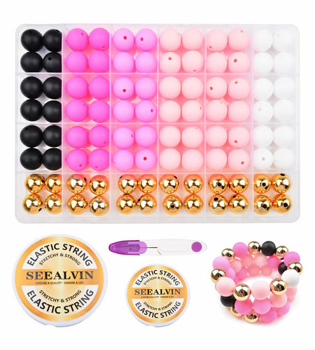 96PCS 15mm Silicone Beads,4 Colors Silicone Beads Kit for Keychain Making