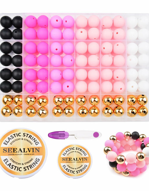 Load image into Gallery viewer, 96PCS 15mm Silicone Beads,4 Colors Silicone Beads Kit for Keychain Making

