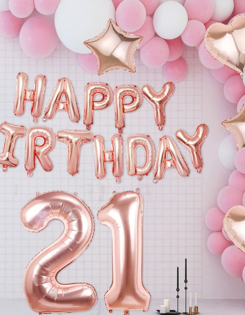 Load image into Gallery viewer, Rose Gold Happy Birthday Balloons Banner 16 Inch Mylar Foil 21st Party

