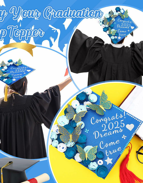 Load image into Gallery viewer, Knitgrip Graduation Cap Decoration Kit 98 Pc Blue Faux Flowers Butterfly
