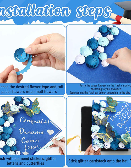 Load image into Gallery viewer, Knitgrip Graduation Cap Decoration Kit 98 Pc Blue Faux Flowers Butterfly
