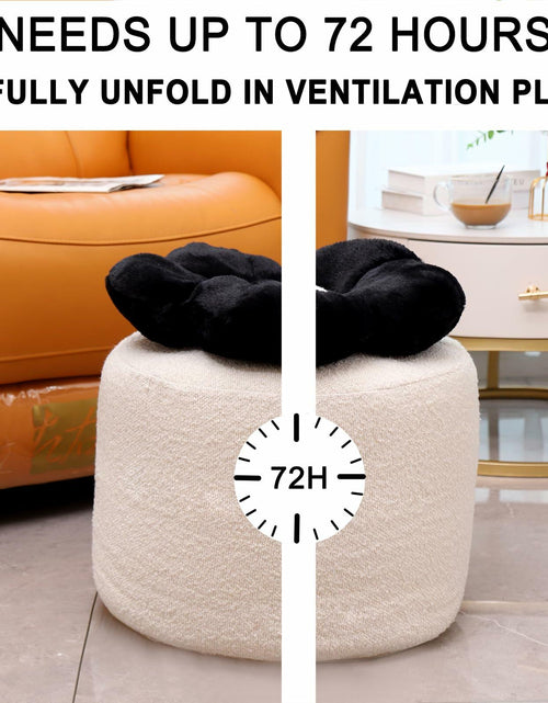 Load image into Gallery viewer, Flower Pouf Ottoman Full Foam 18x15 Inch Ivory Black Floor Pouf

