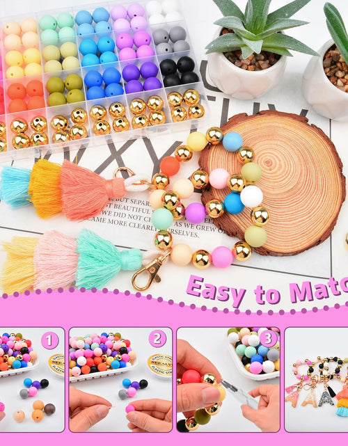 Load image into Gallery viewer, 96PCS 15mm Silicone Beads,4 Colors Silicone Beads Kit for Keychain Making
