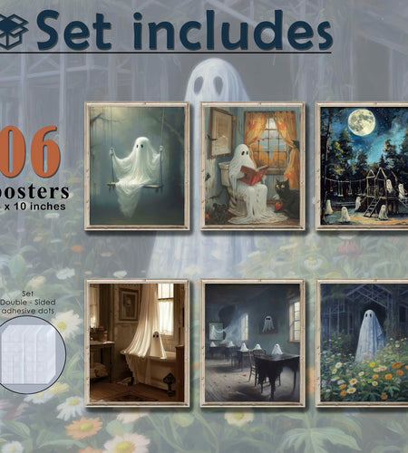 HD WOOD CRAFT Halloween Ghost Wall Art Prints Vintage Posters Unframed