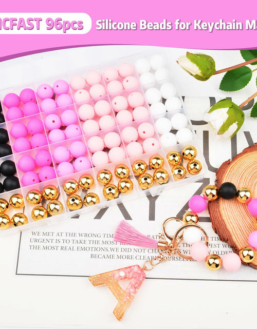 Load image into Gallery viewer, 96PCS 15mm Silicone Beads,4 Colors Silicone Beads Kit for Keychain Making
