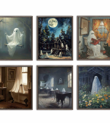 HD WOOD CRAFT Halloween Ghost Wall Art Prints Vintage Posters Unframed