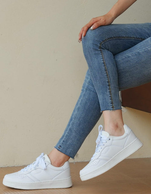 Load image into Gallery viewer, JABASIC Women Genuine Leather Platform Sneakers Lace-Up White/Fuchsia Size 7
