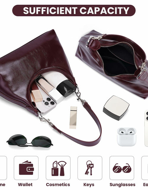 Load image into Gallery viewer, JQWSVE Crescent Shoulder Bag Women Glossy Leather Crossbody Black

