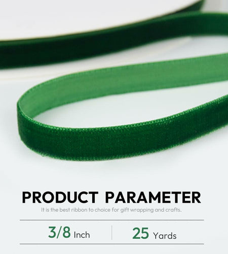 Quhora Velvet Ribbon 3/8in x 25yd Spool Forest Green Velvet Craft Ribbon