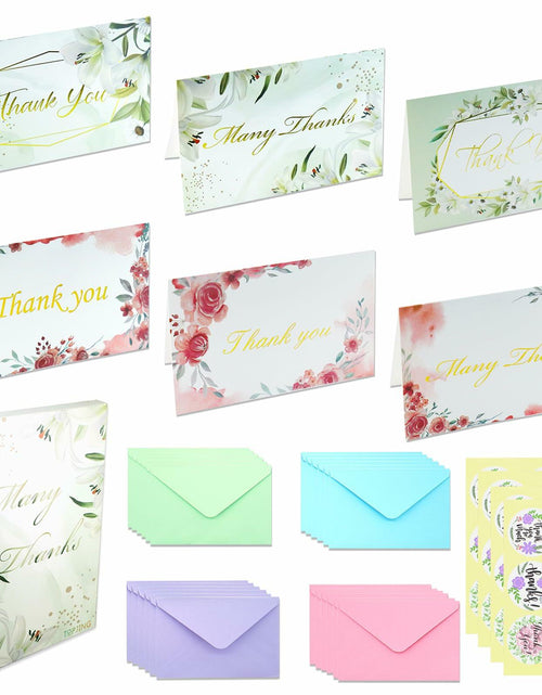 Load image into Gallery viewer, TOPJING 24 Heavy Duty Thank You Cards with Envelopes Gold Foil 4.15x6.5 Inch
