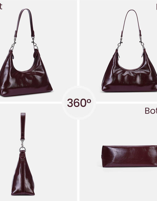 Load image into Gallery viewer, JQWSVE Crescent Shoulder Bag Women Glossy Leather Crossbody Black
