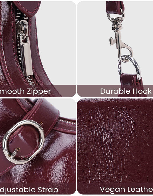 Load image into Gallery viewer, JQWSVE Crescent Shoulder Bag Women Glossy Leather Crossbody Black
