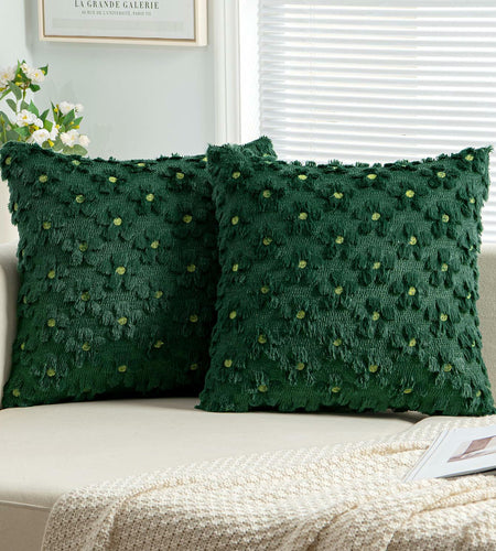 EMEMA Decorative Throw Pillow Covers 18x18 Inch Set of 2 Green Plush Soft