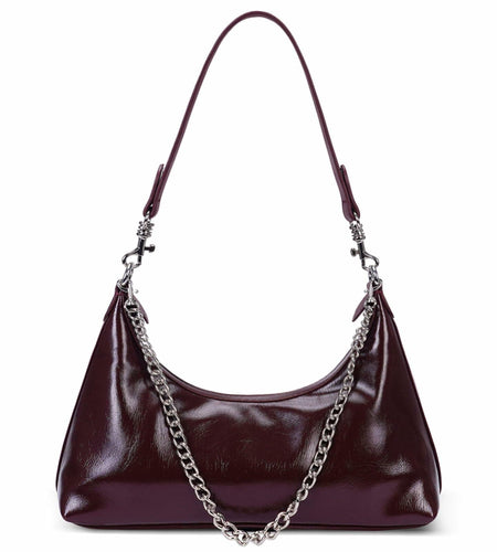 JQWSVE Crescent Shoulder Bag Women Glossy Leather Crossbody Black