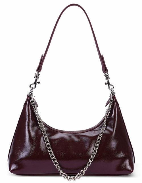 Load image into Gallery viewer, JQWSVE Crescent Shoulder Bag Women Glossy Leather Crossbody Black
