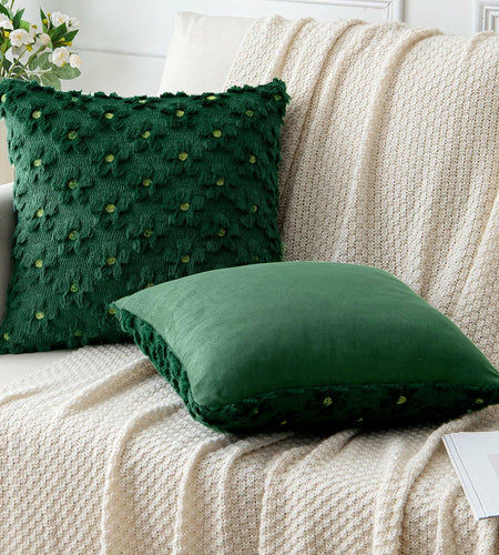 EMEMA Decorative Throw Pillow Covers 18x18 Inch Set of 2 Green Plush Soft