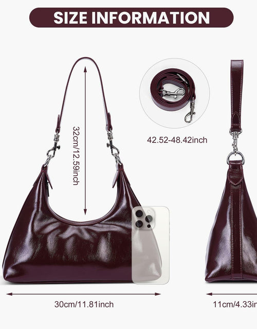 Load image into Gallery viewer, JQWSVE Crescent Shoulder Bag Women Glossy Leather Crossbody Black
