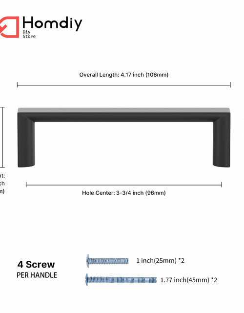 Load image into Gallery viewer, homdiy Cabinet Handles Matte Black 3.75in 96mm Hole Centers 10Pack
