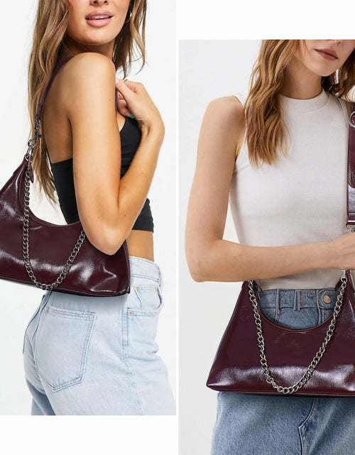 Load image into Gallery viewer, JQWSVE Crescent Shoulder Bag Women Glossy Leather Crossbody Black
