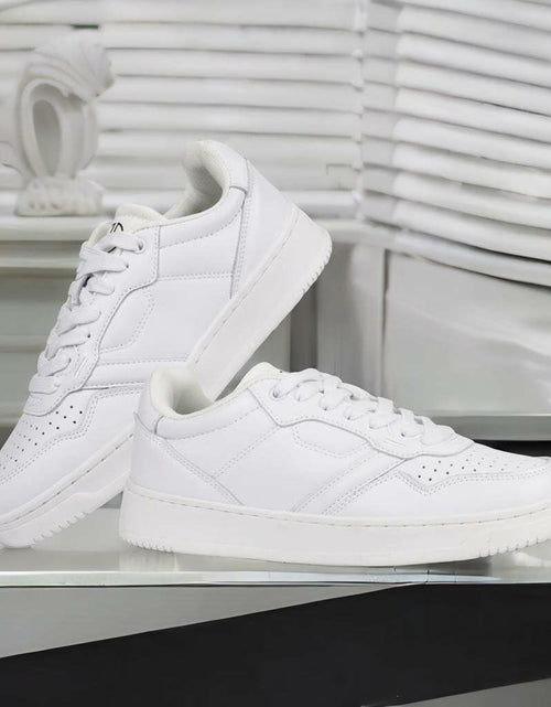 Load image into Gallery viewer, JABASIC Women Genuine Leather Platform Sneakers Lace-Up White/Fuchsia Size 7
