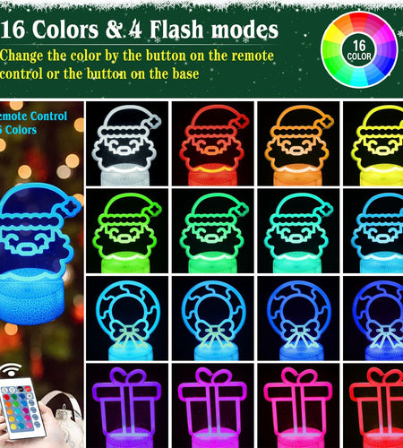 JHXLAMP Christmas Wreath Night Light 16 Color Change Santa Claus Decor