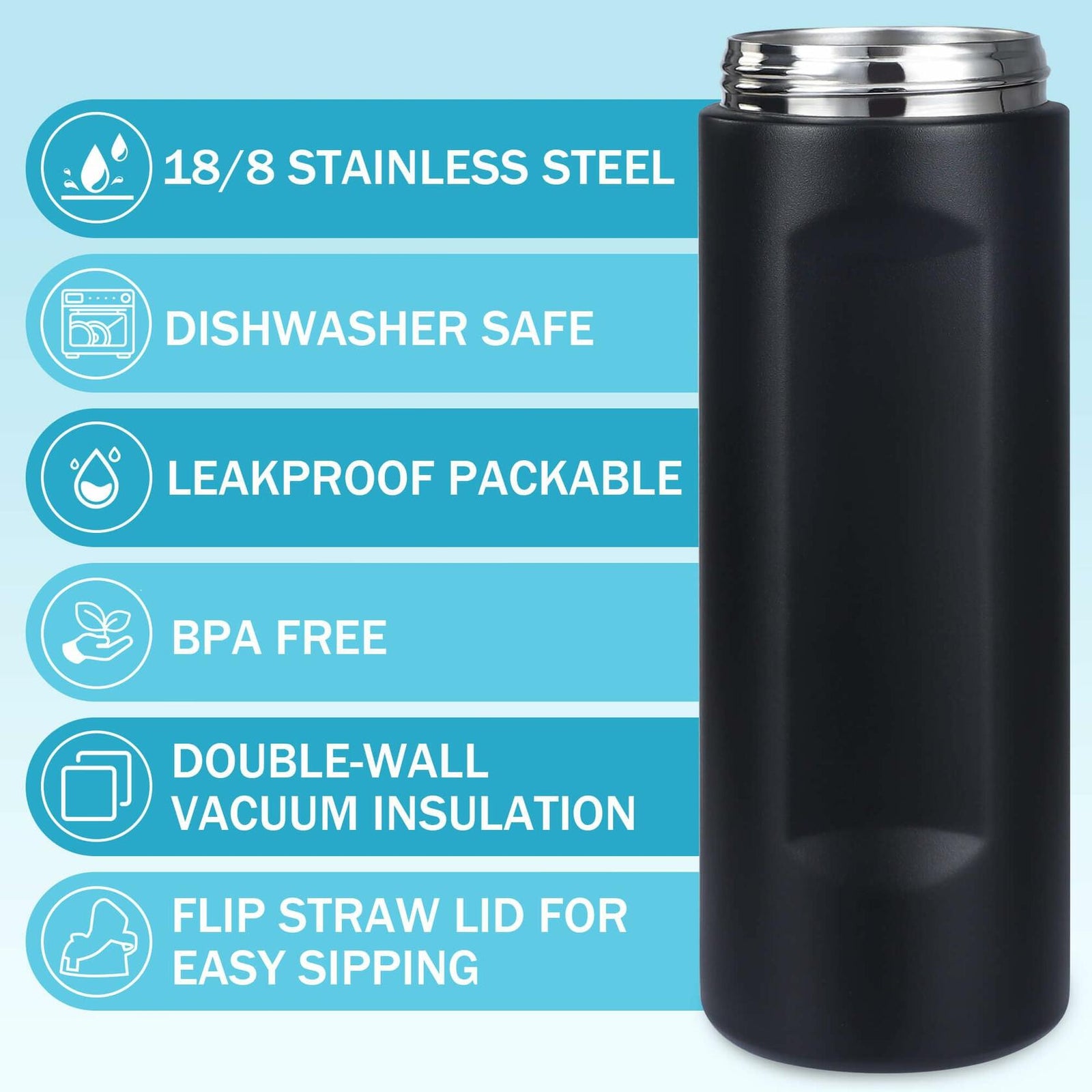 Sports Water Bottle 1L Leakproof Portable Black Gym Outdoor Travel