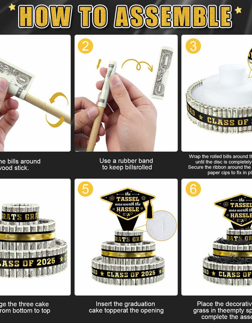 Load image into Gallery viewer, 3 Tier Black Gold Graduation Cap Cake Party Decor Gifts Class of 2025
